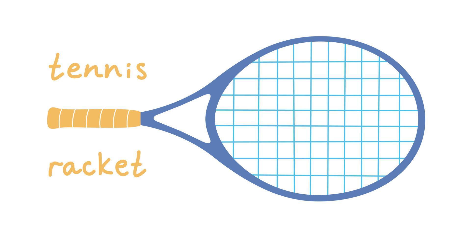 vlak vector illustratie in kinderachtig stijl. hand- getrokken tennis racket voor kinderen.