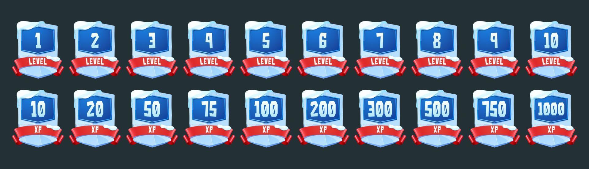 ijs badges met niveau aantal en xp voor spel vector