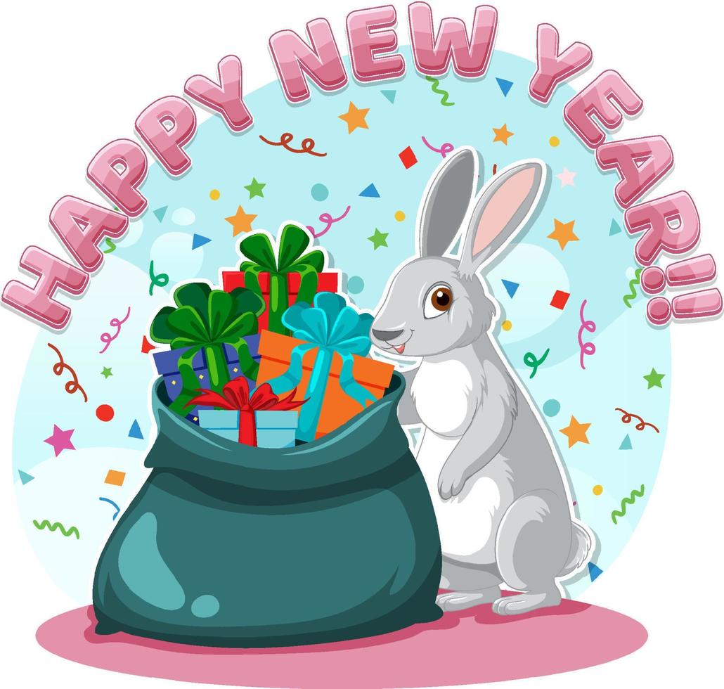 gelukkig nieuw jaar tekst met schattig konijn voor banier ontwerp vector