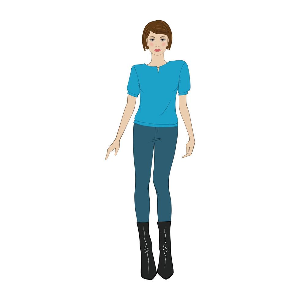 vrouw in in een blouse en broek vlak icoon vector