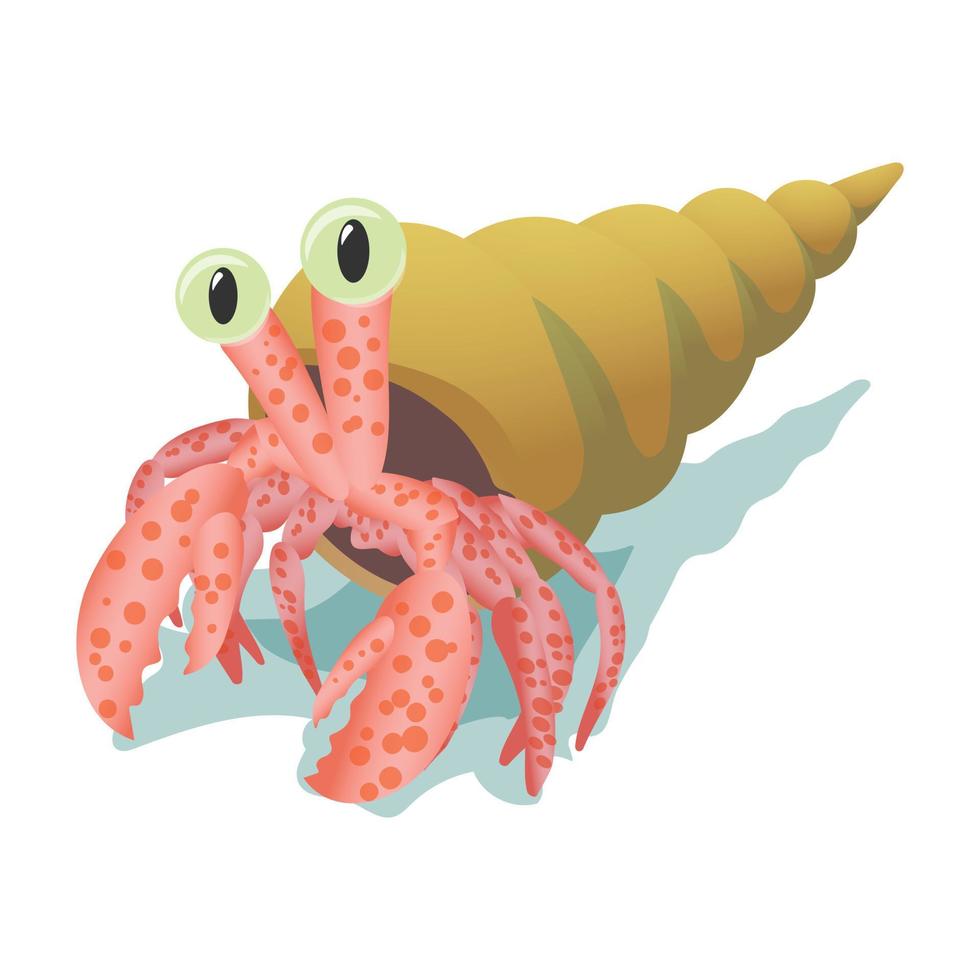 krab in schelp tekenfilm icoon vector