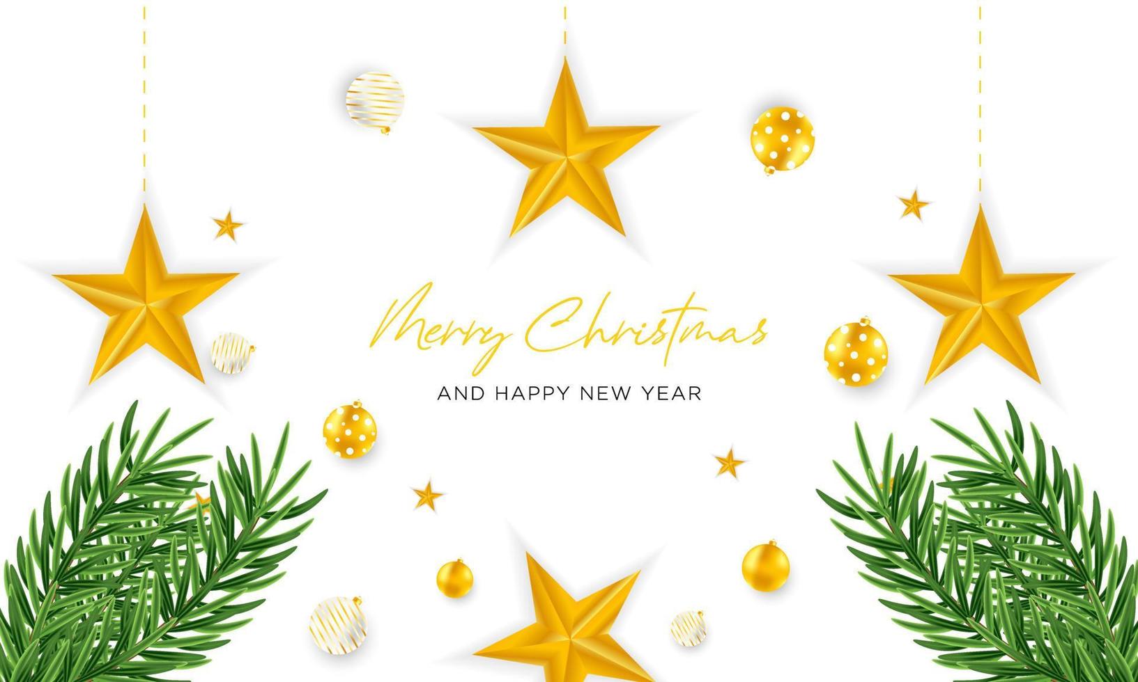 vrolijk Kerstmis en nieuw jaar achtergrond met bal, ster en boom decoratie vector