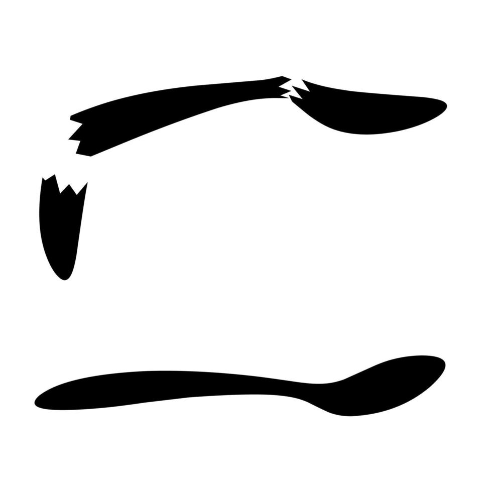 vector silhouet van twee geheel en gebroken lepels Aan een wit achtergrond. Super goed voor bestek logo's, zwart.