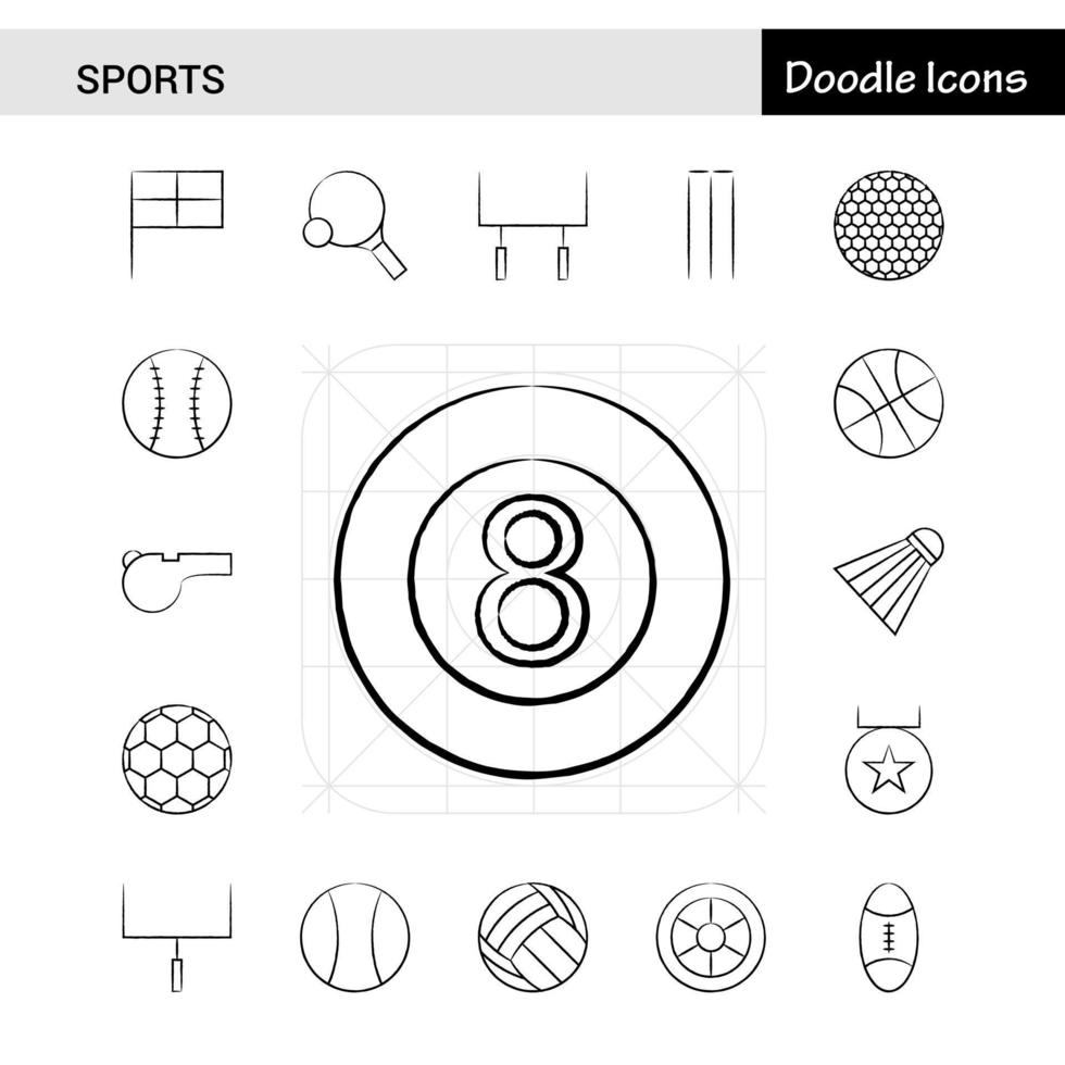 reeks van 17 sport- hand getekend icoon reeks vector