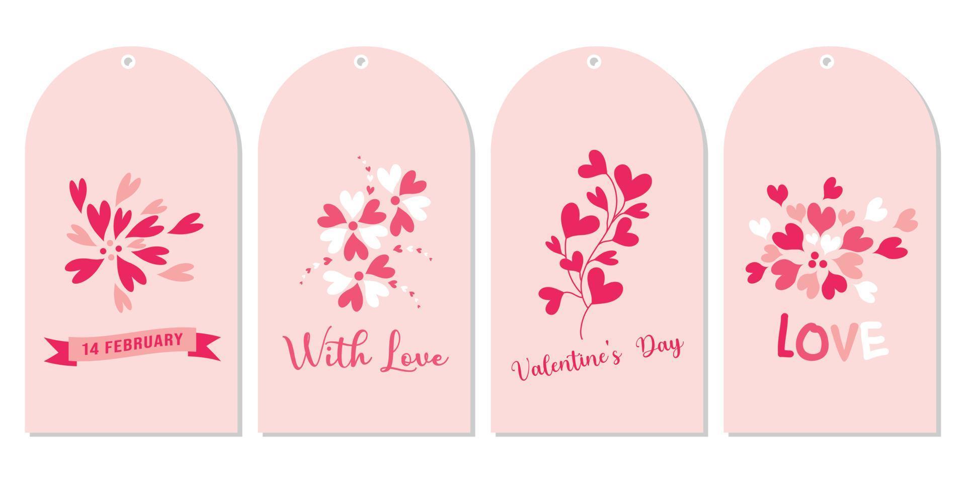 valentijnsdag dag geschenk tags etiketten of posters met liefde belettering. vector