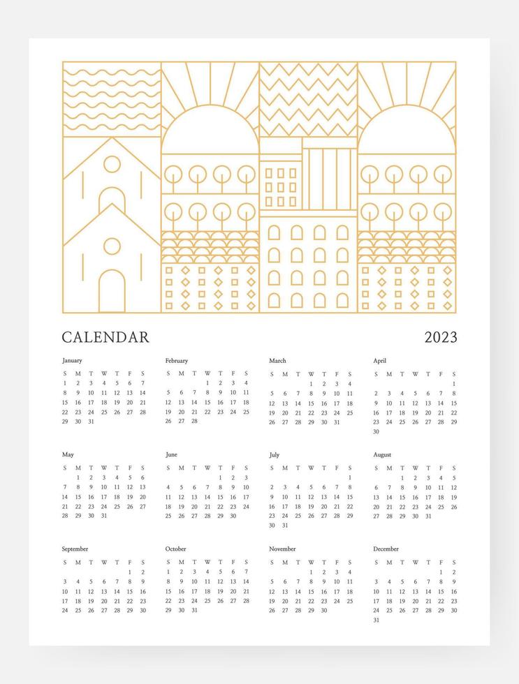 kalender 2023 sjabloon met meetkundig kunst decoratie. 2023 kalender week begint Aan zondag. vector illustratie.