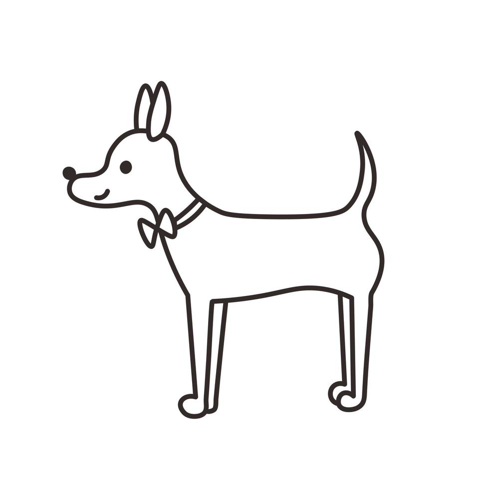 schattig tekening hond in boog stropdas vector
