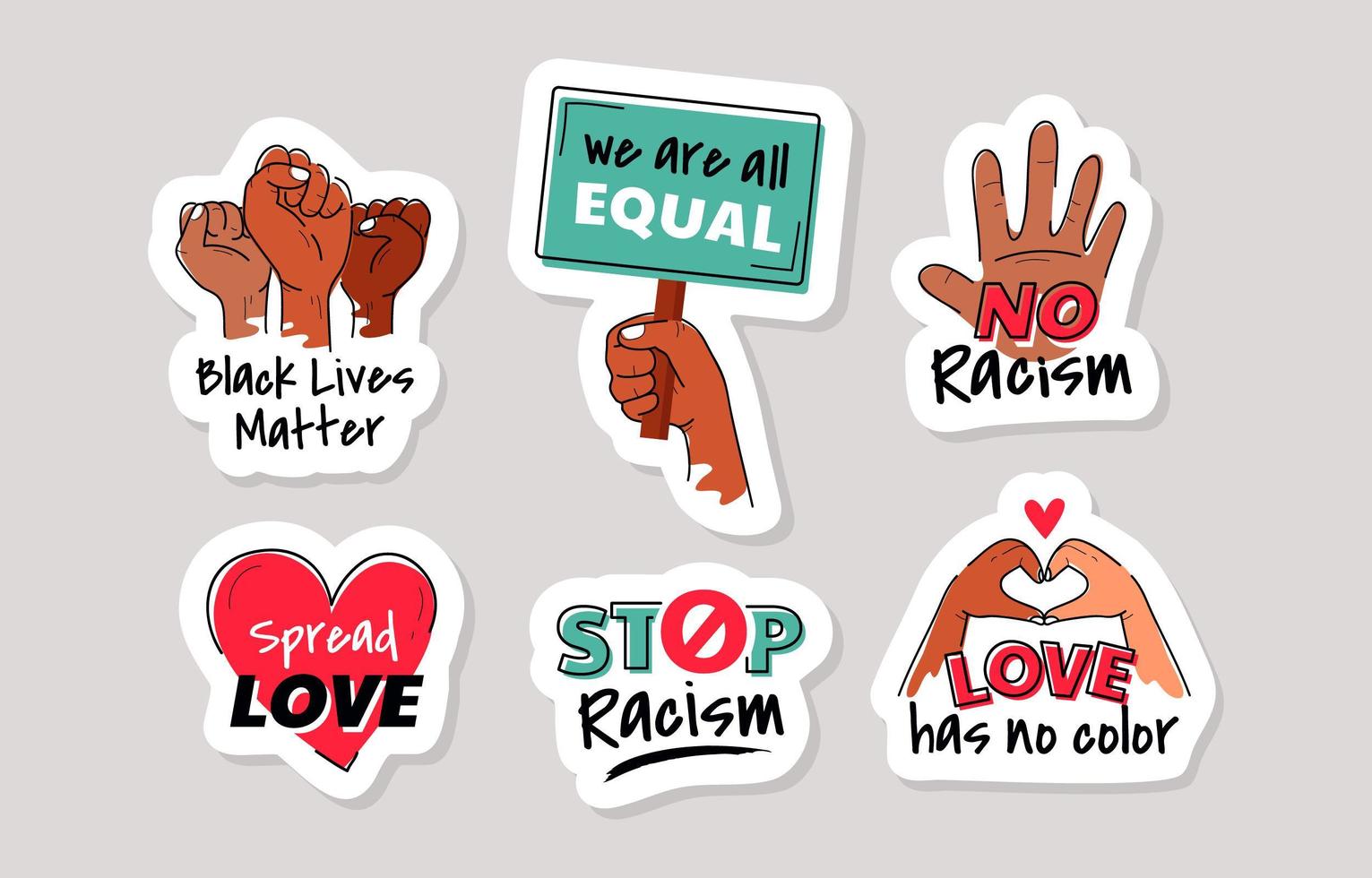 stop racisme handgetekende sticker vector