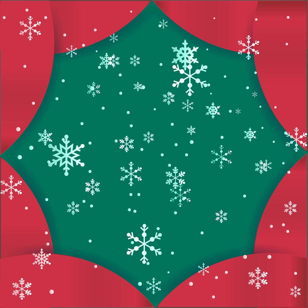 rood en groen Kerstmiskaderontwerp met sneeuwvlokken vector