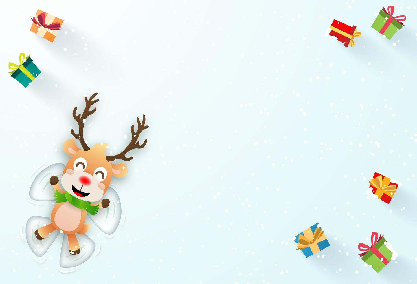 kerstbanner met rendieren die een sneeuwengel maken vector