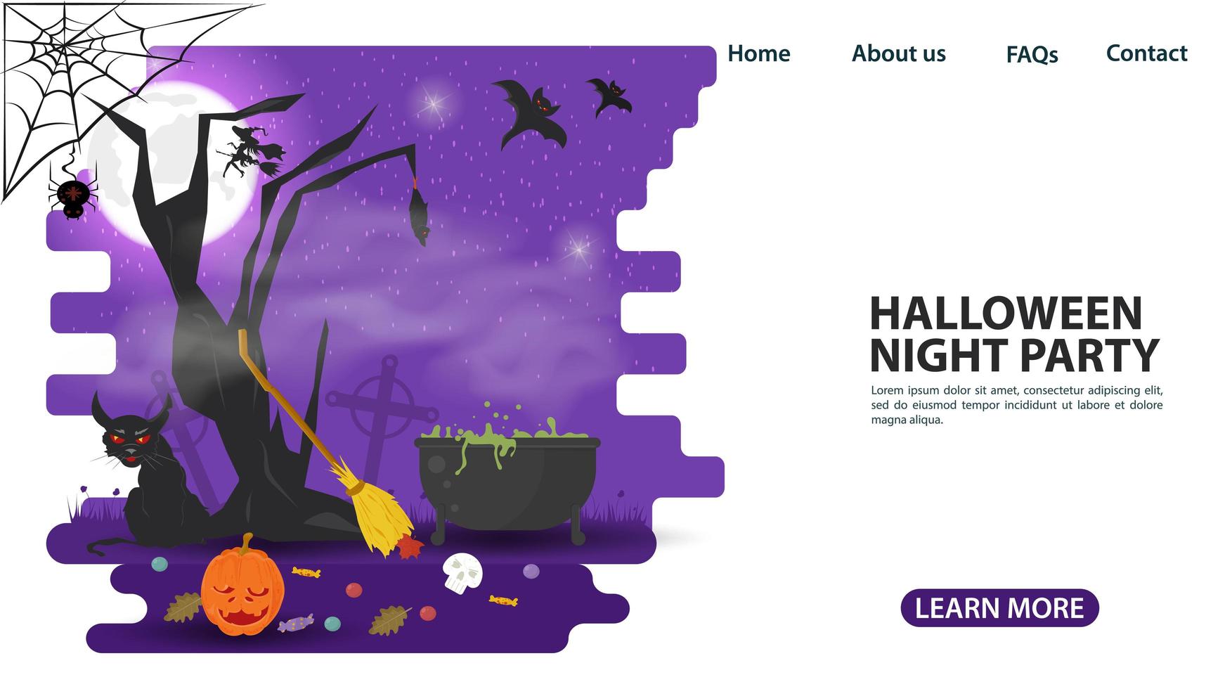 halloween boom en heksenketel webpagina dsign vector