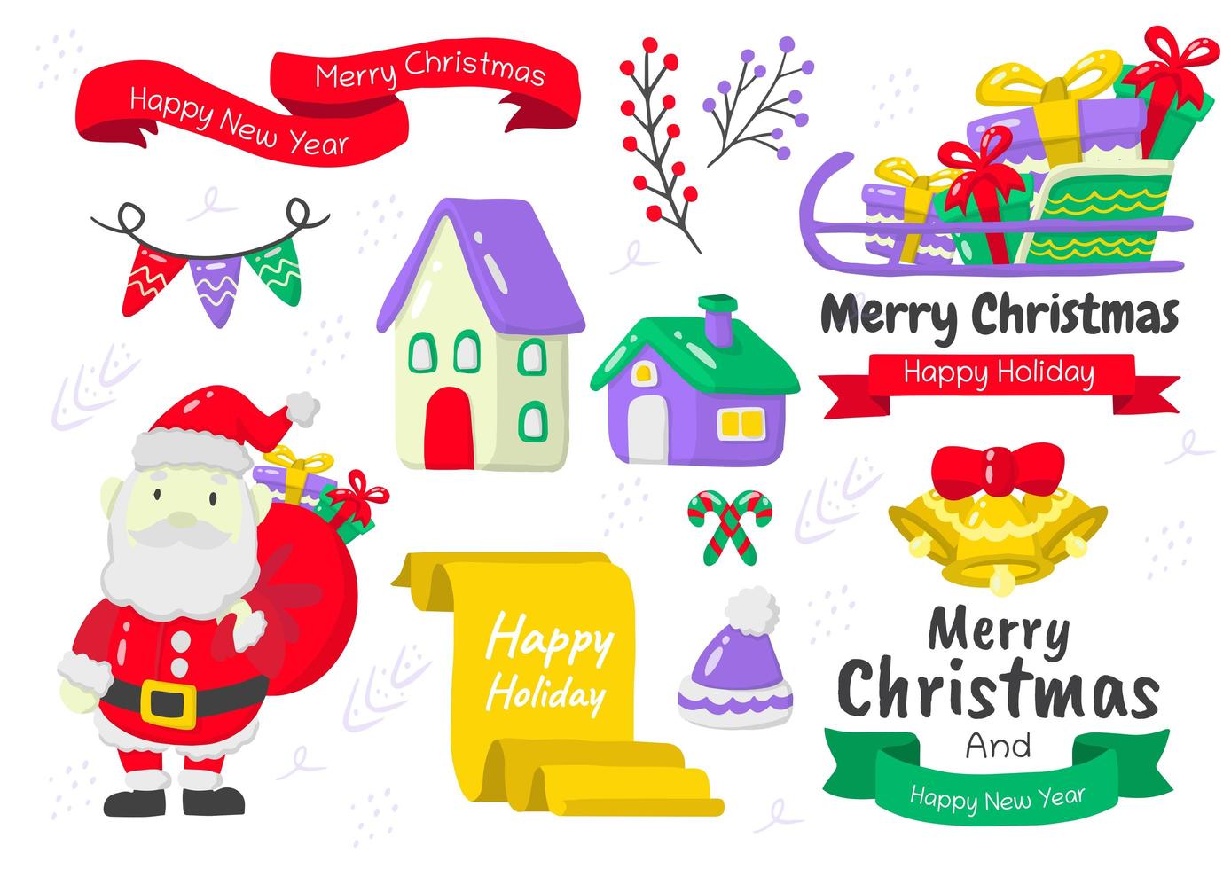 cartoon stijl kerst element ingesteld vector