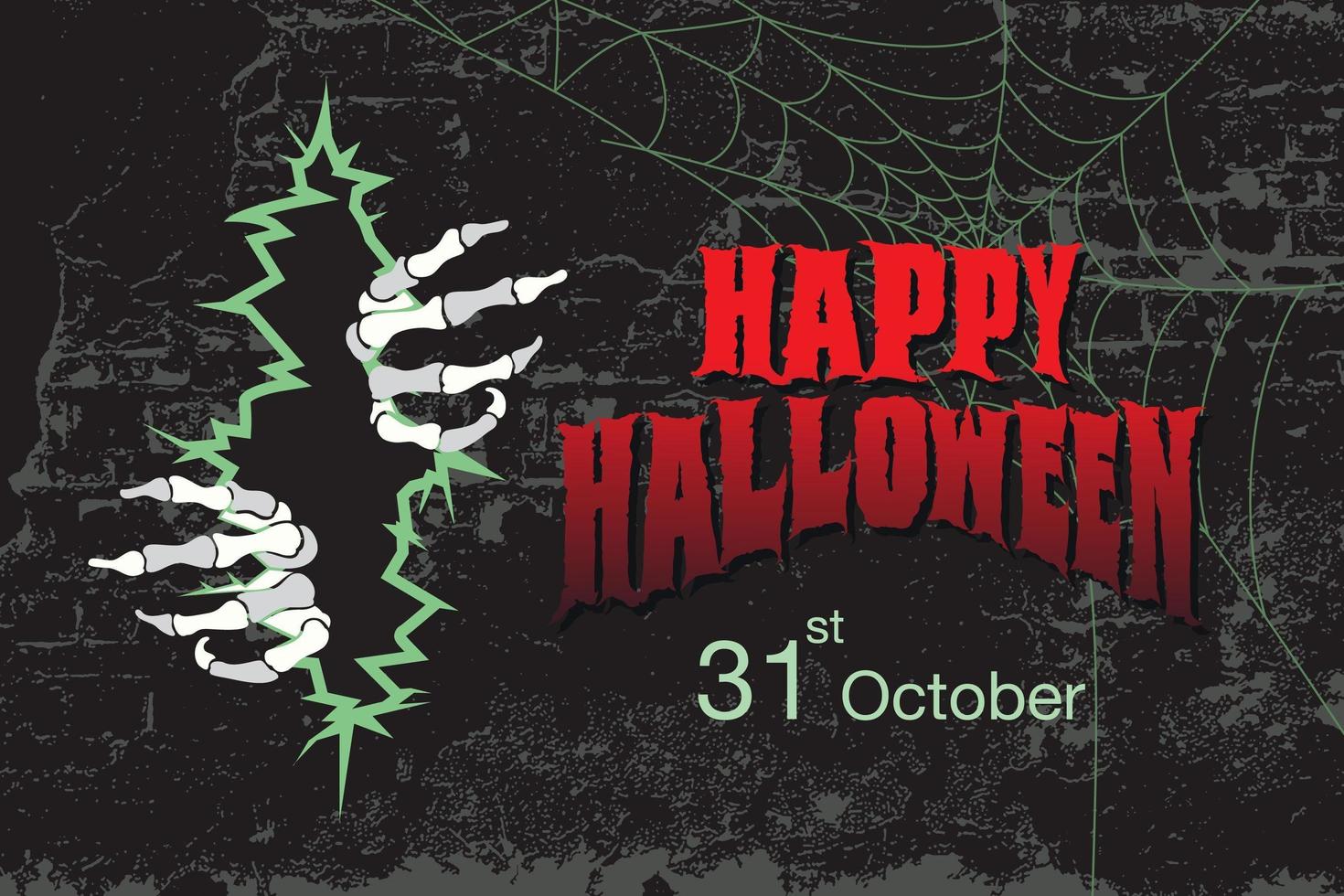 halloween grunge ontwerp met skelet handen door scheuren vector