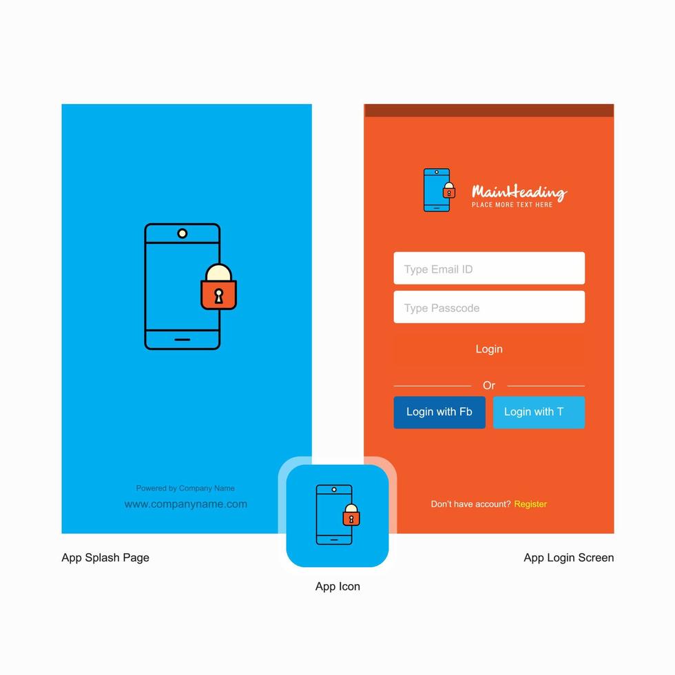 bedrijf telefoon op slot plons scherm en Log in bladzijde ontwerp met logo sjabloon mobiel online bedrijf sjabloon vector