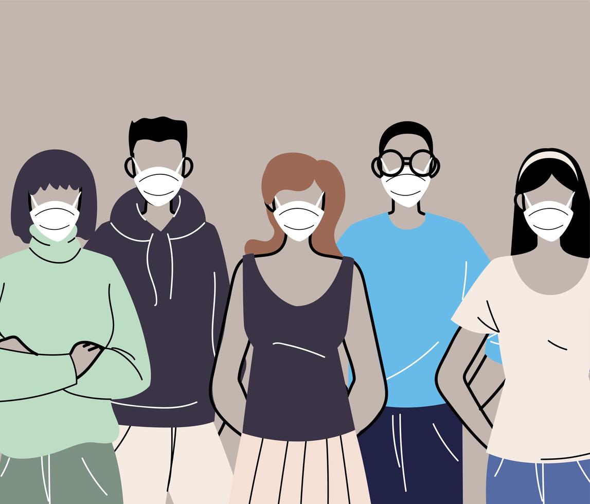 groep mensen in beschermende medische gezichtsmaskers vector