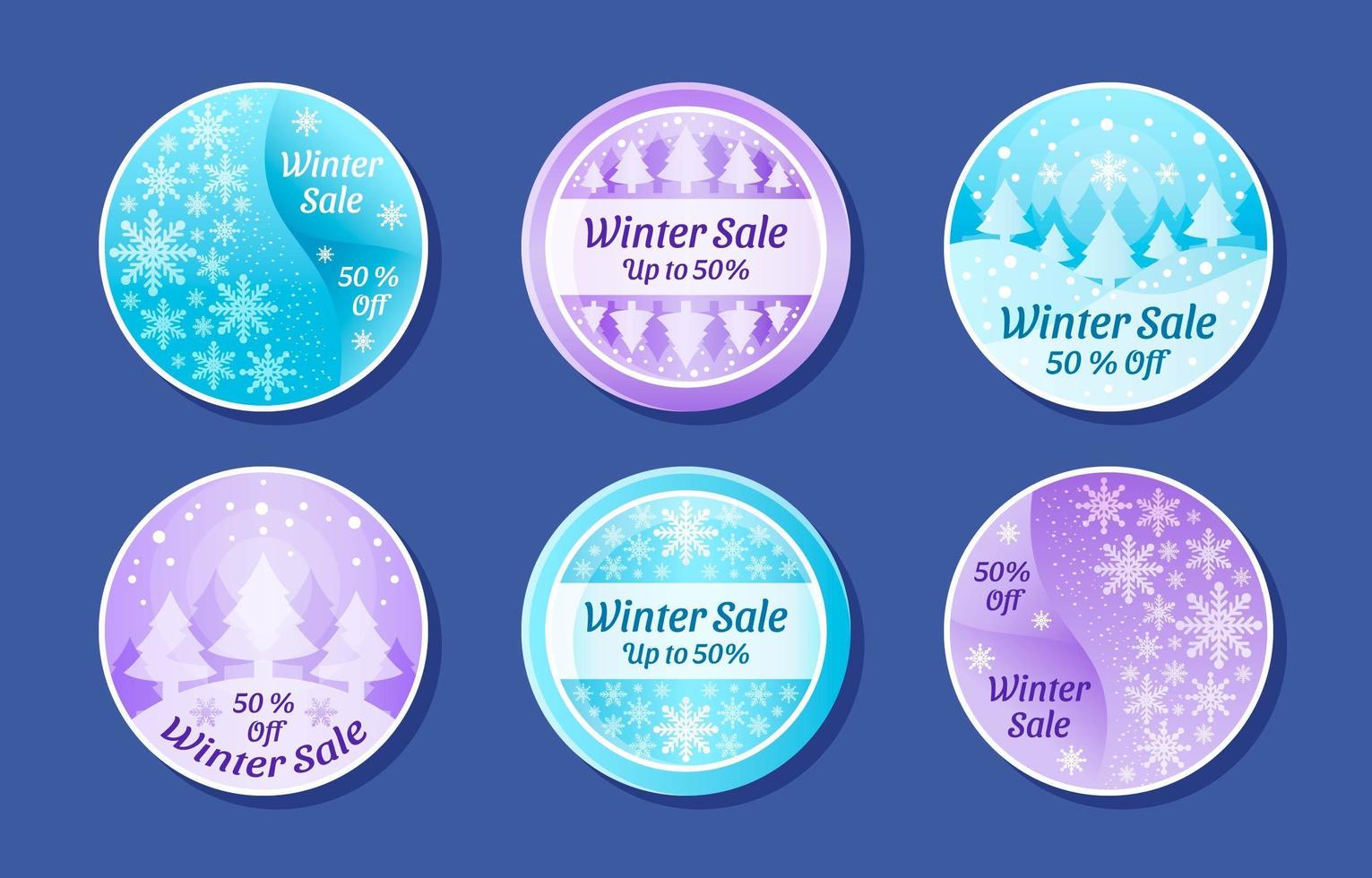 blauwe en paarse winter verkoop label sticker collectie vector