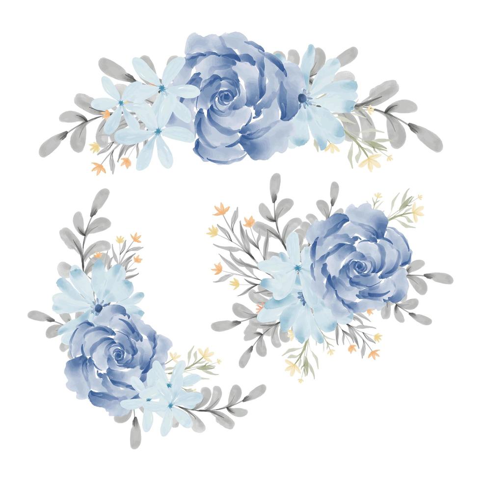 aquarel blauwe roos bloemen arrangement set vector