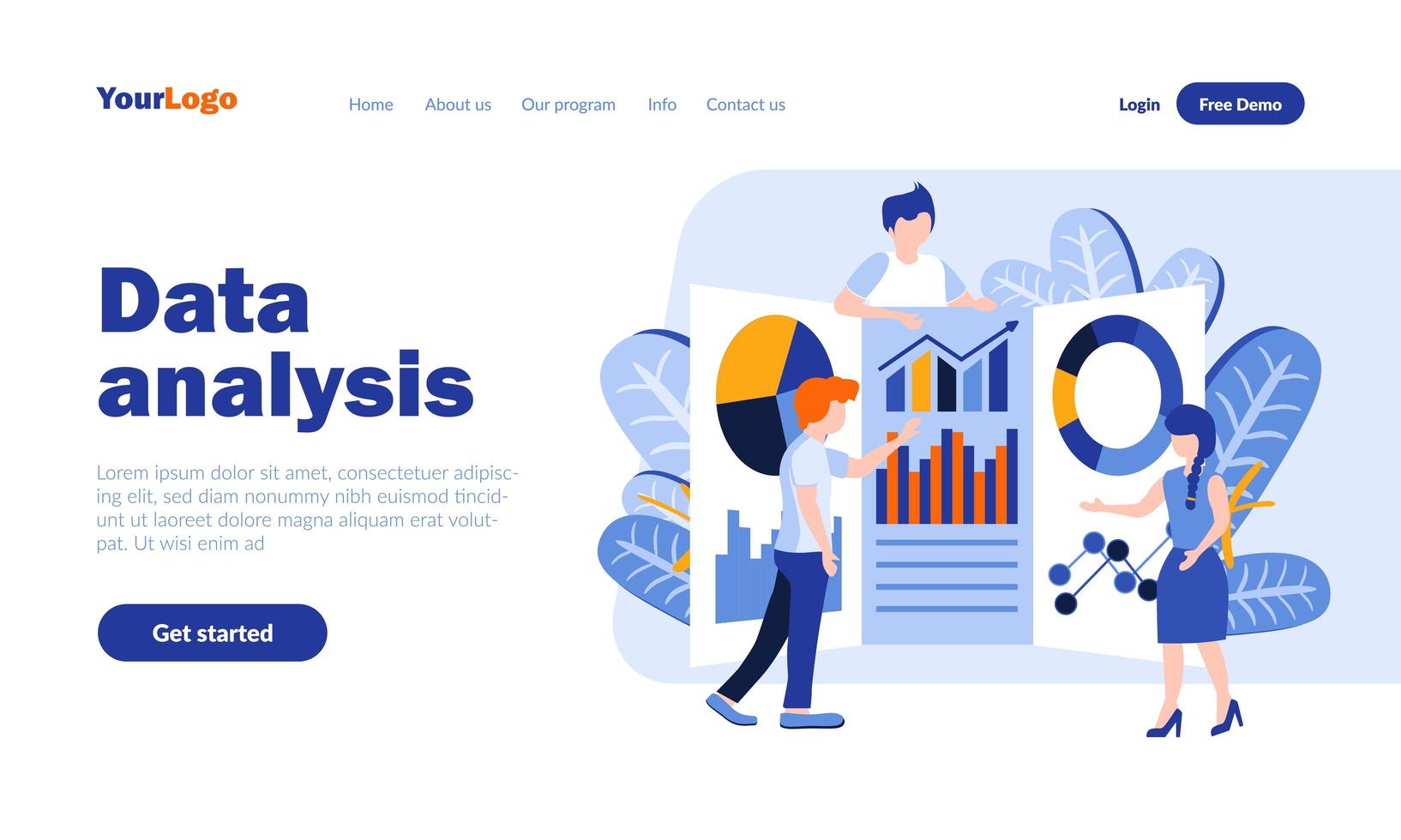 data-analyse platte bestemmingspagina sjabloon vector