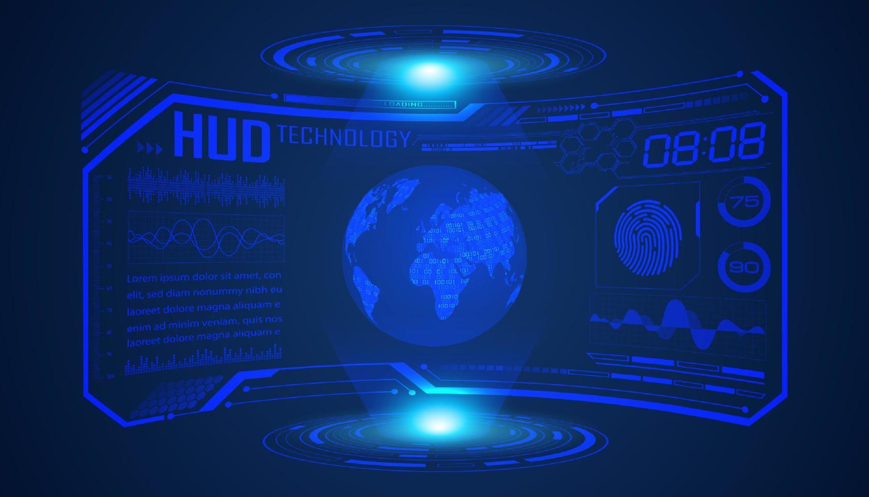 modern hud technologie scherm achtergrond met blauw wereldbol vector