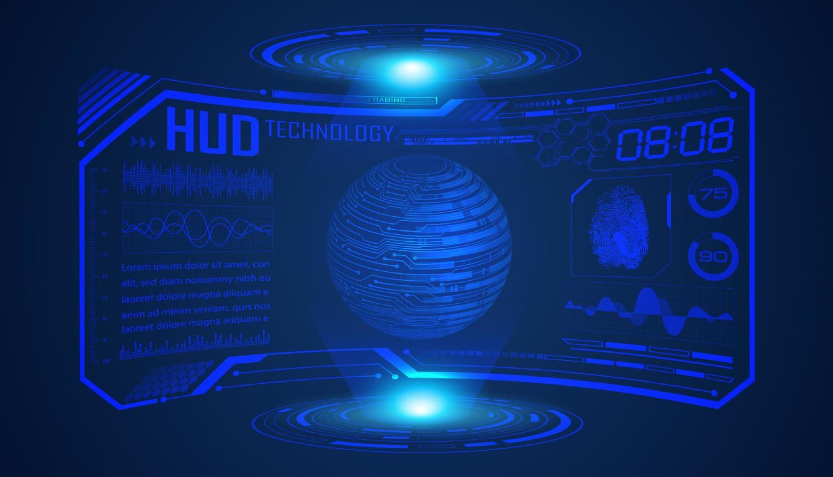 modern hud technologie scherm achtergrond met blauw wereldbol vector