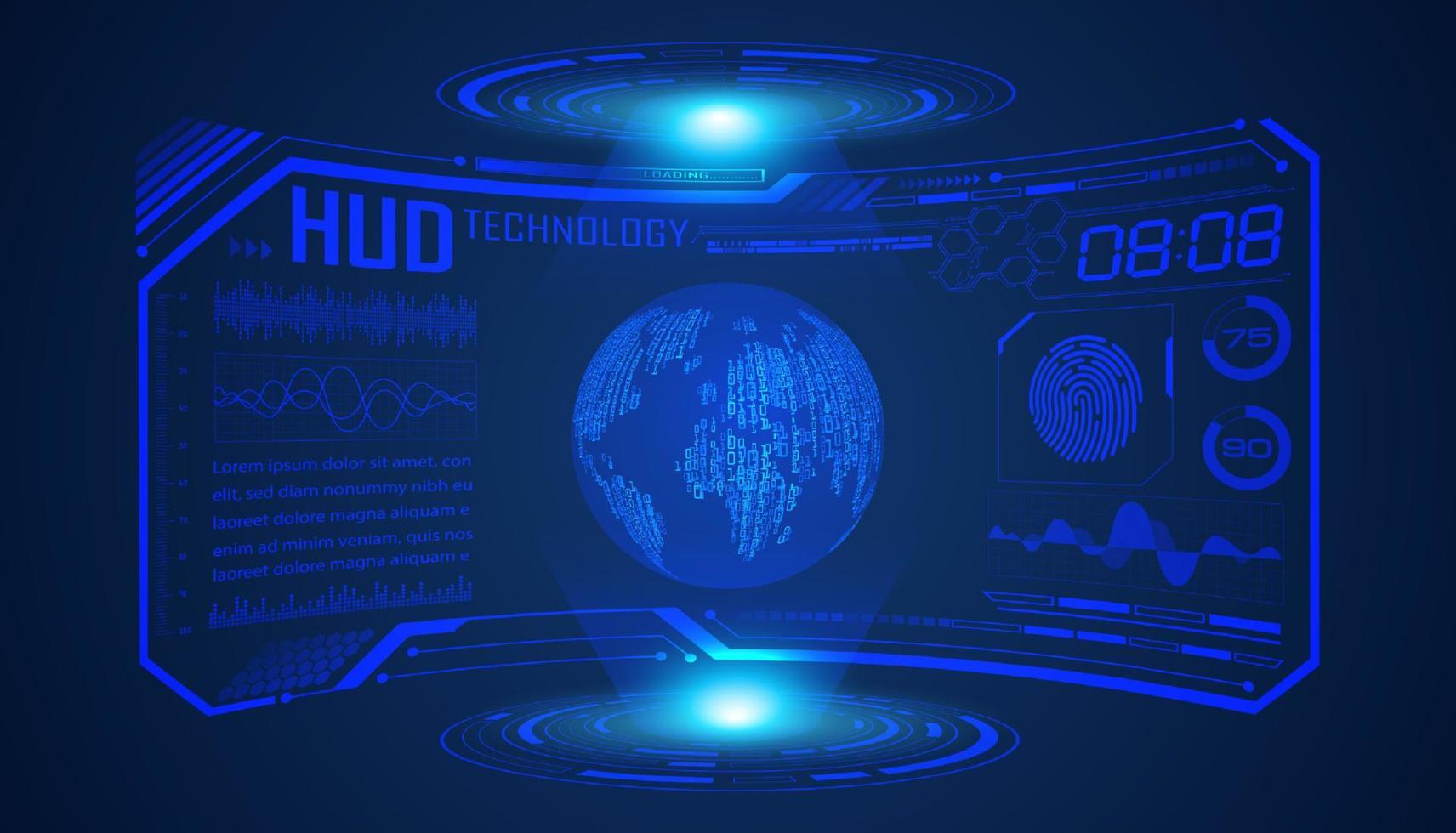 modern hud technologie scherm achtergrond met blauw wereldbol vector