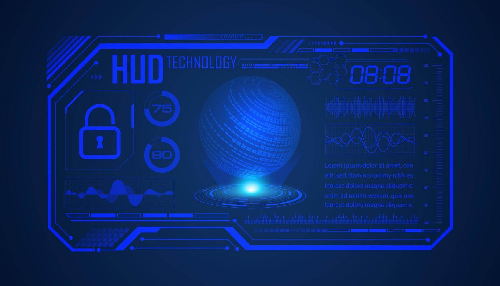 modern hud technologie scherm achtergrond met blauw wereldbol vector