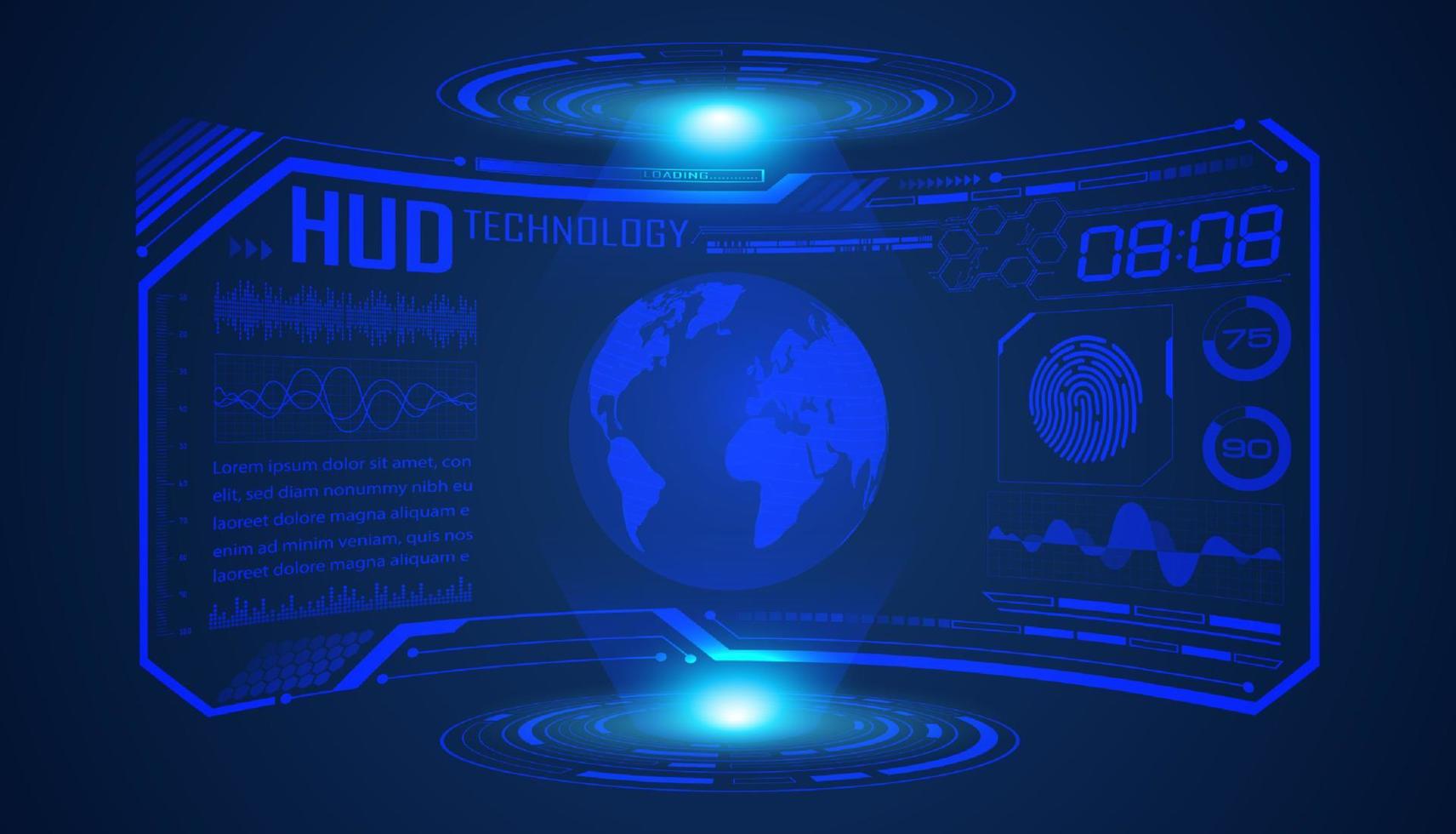 modern hud technologie scherm achtergrond met blauw wereldbol vector