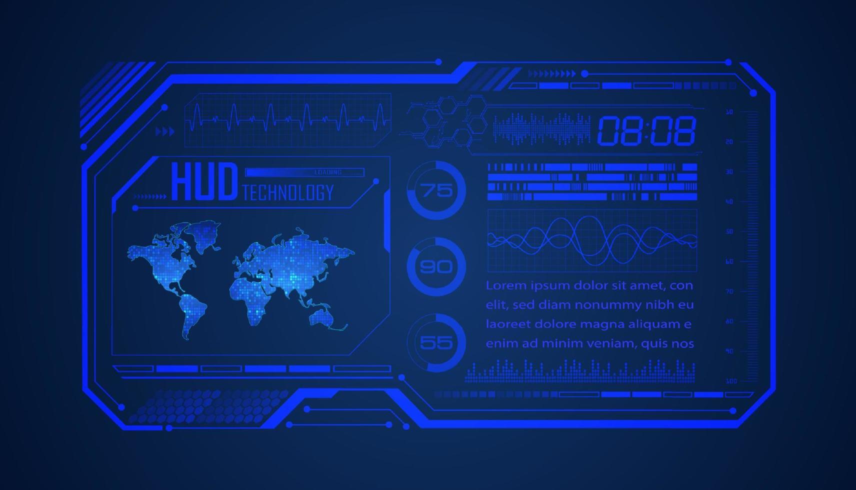 modern hud technologie scherm achtergrond met wereld kaart vector