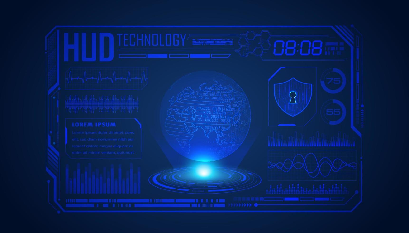 modern hud technologie scherm achtergrond met blauw wereldbol vector