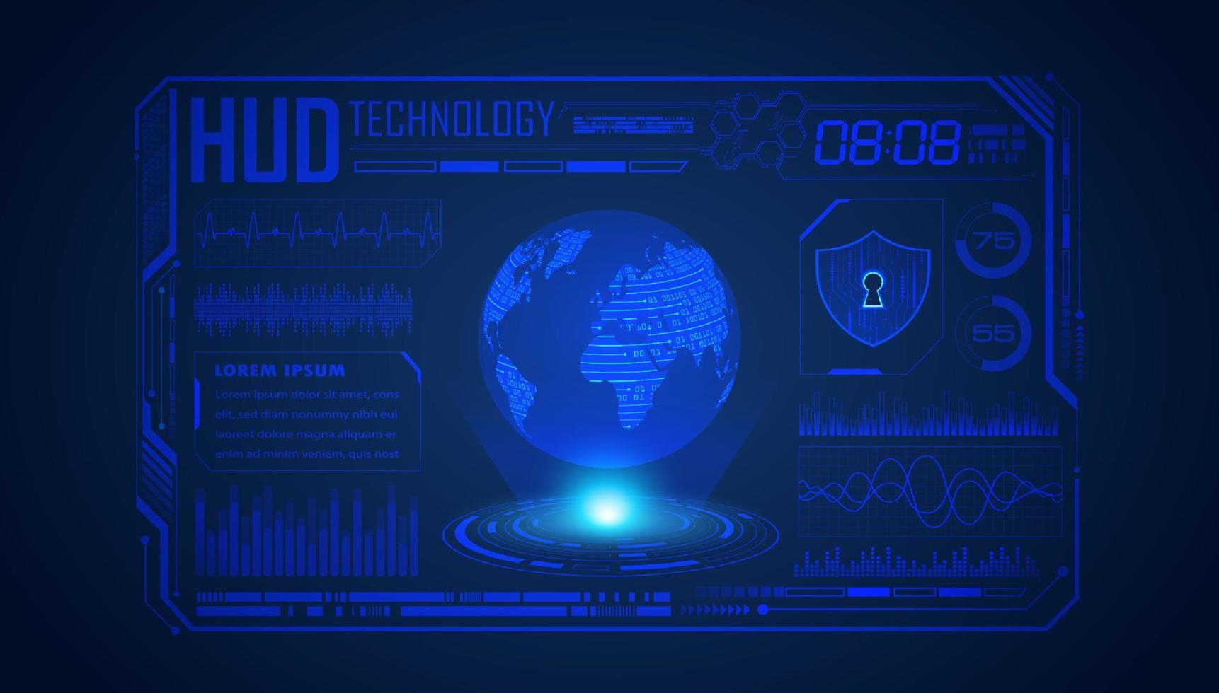 modern hud technologie scherm achtergrond met blauw wereldbol vector