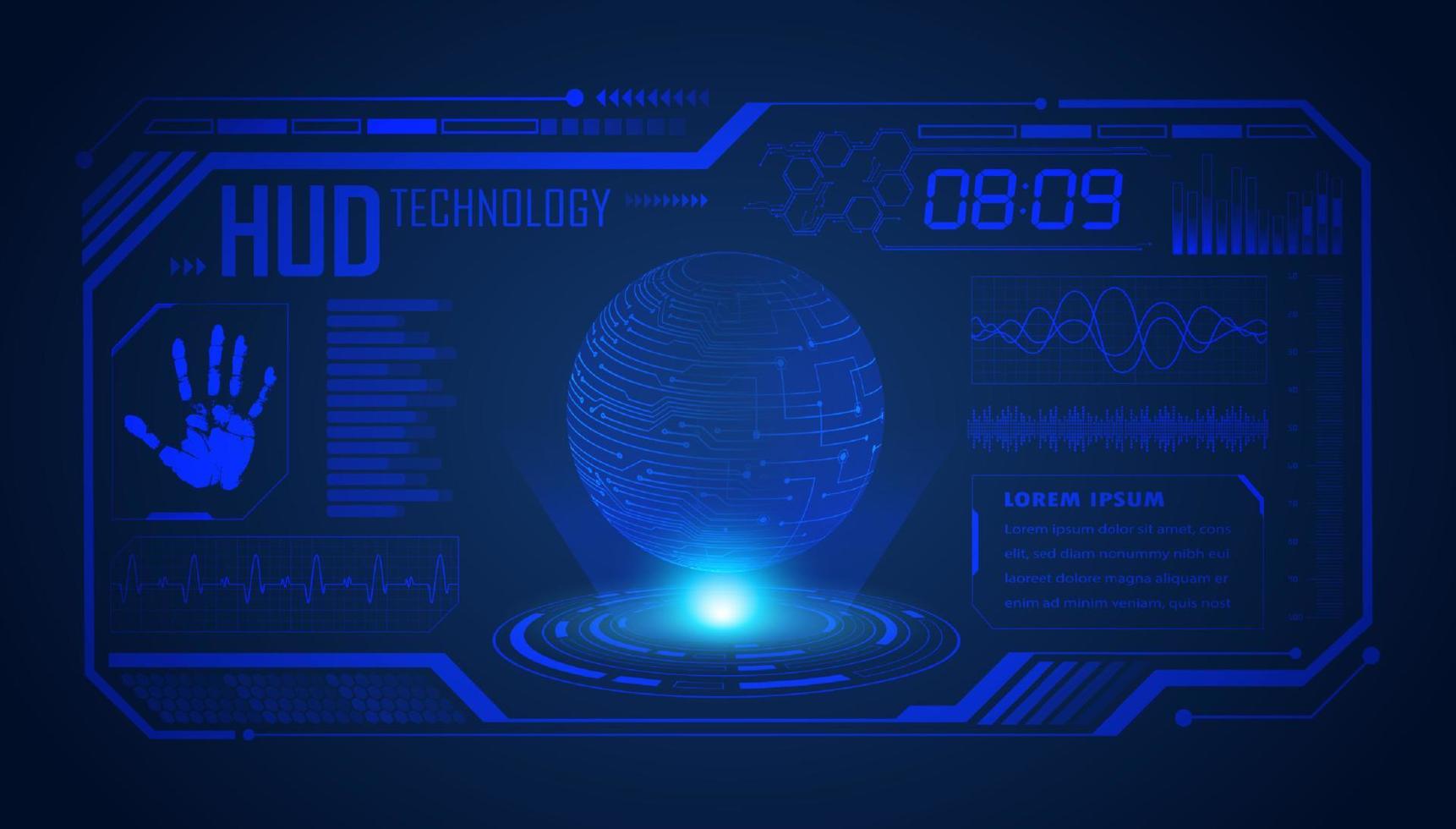 modern hud technologie scherm achtergrond met blauw wereldbol vector