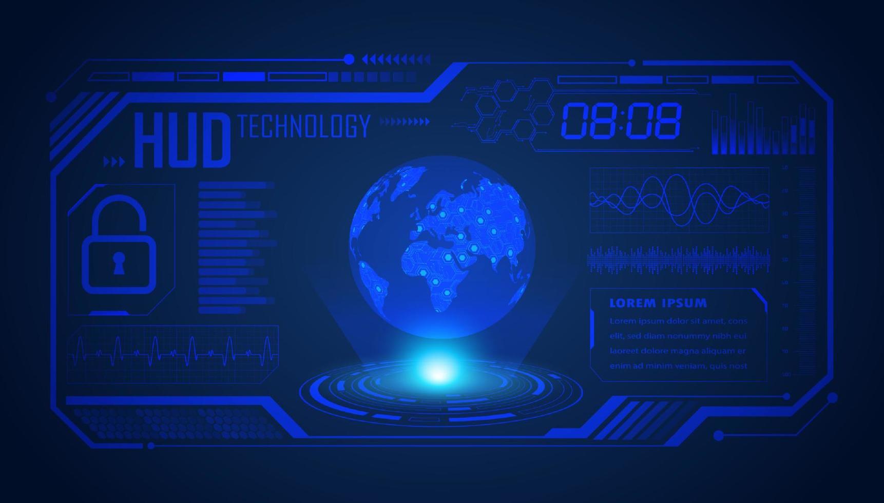 modern hud technologie scherm achtergrond met blauw wereldbol vector