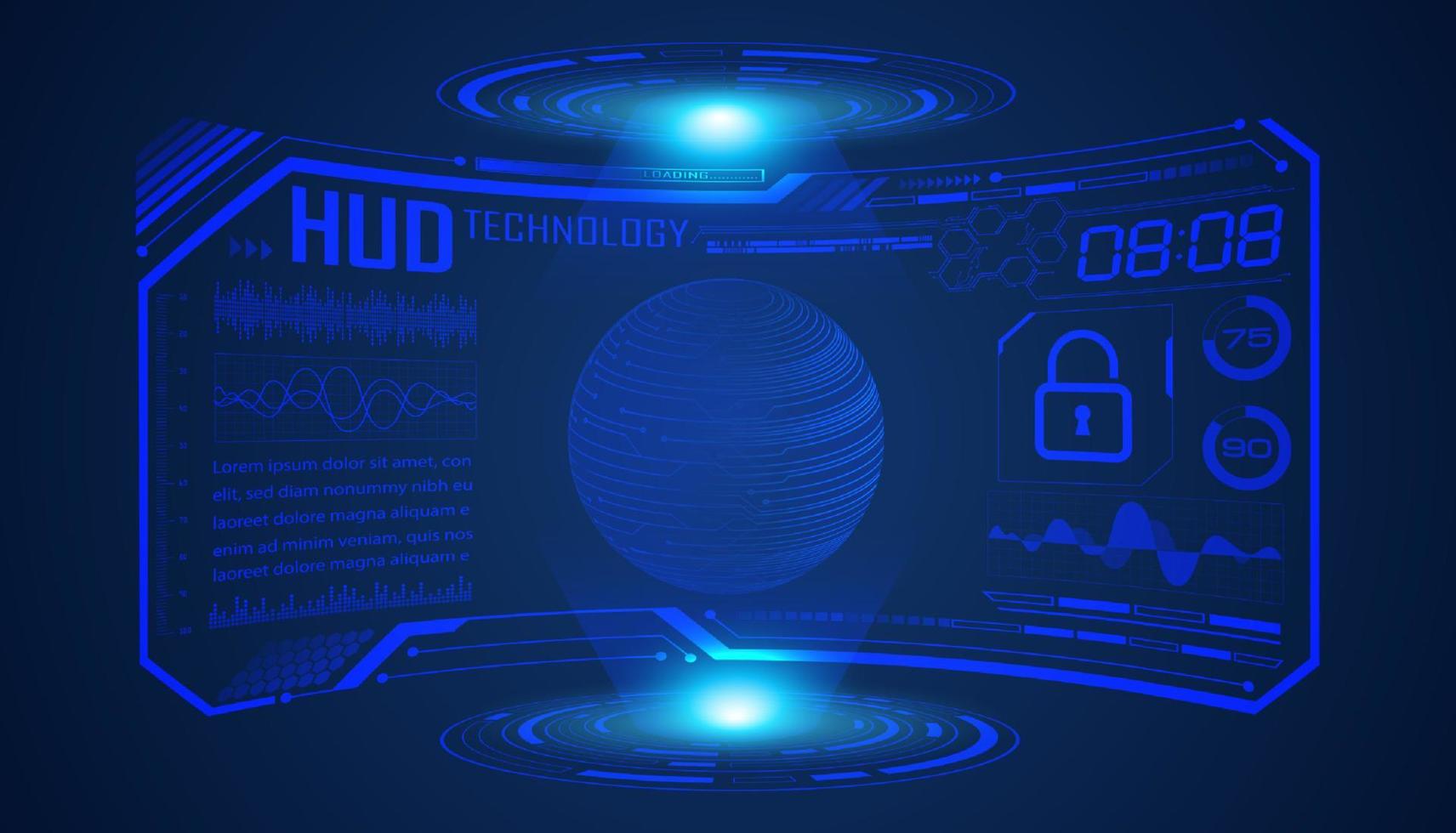 modern hud technologie scherm achtergrond met blauw wereldbol vector