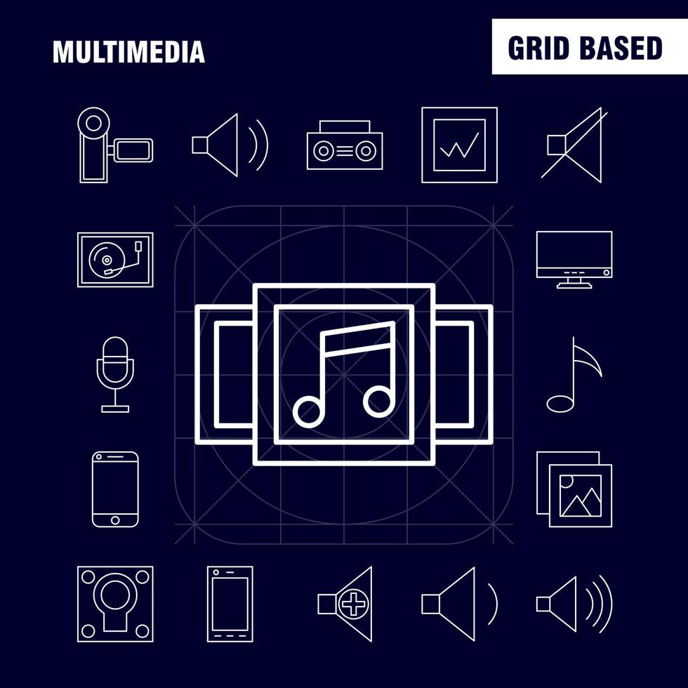multimedia lijn icoon voor web afdrukken en mobiel uxui uitrusting zo net zo mobiel telefoon smartphone telefoontje camera het dossier foto glijbaan pictogram pak vector