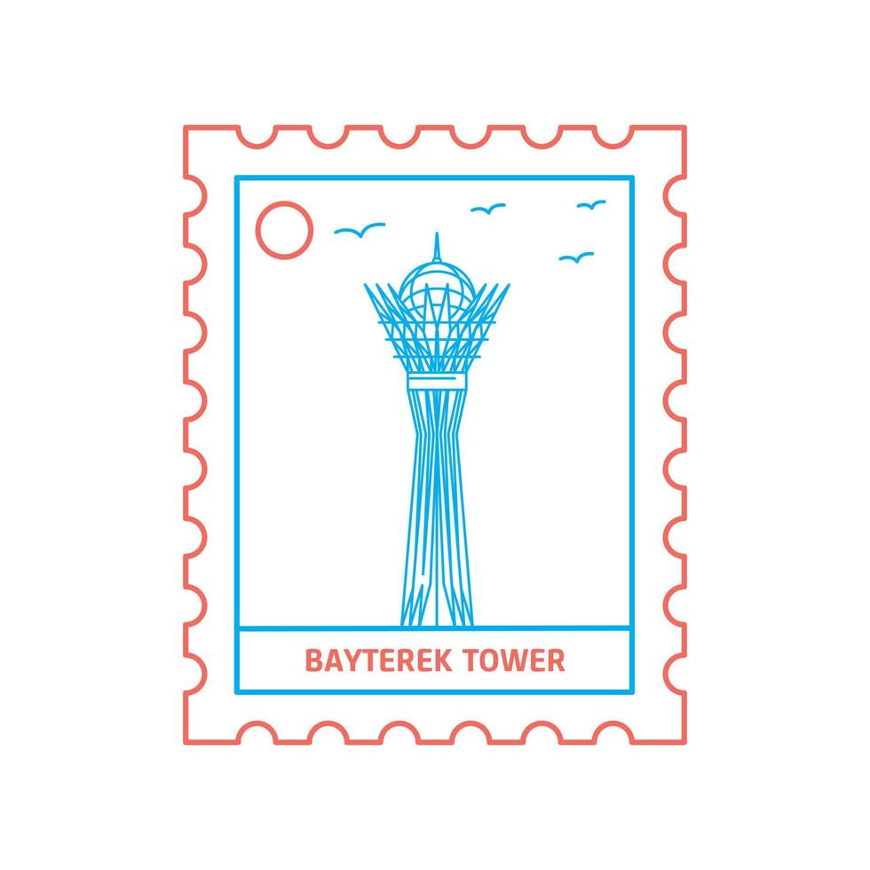 bayterek toren port postzegel blauw en rood lijn stijl vector illustratie