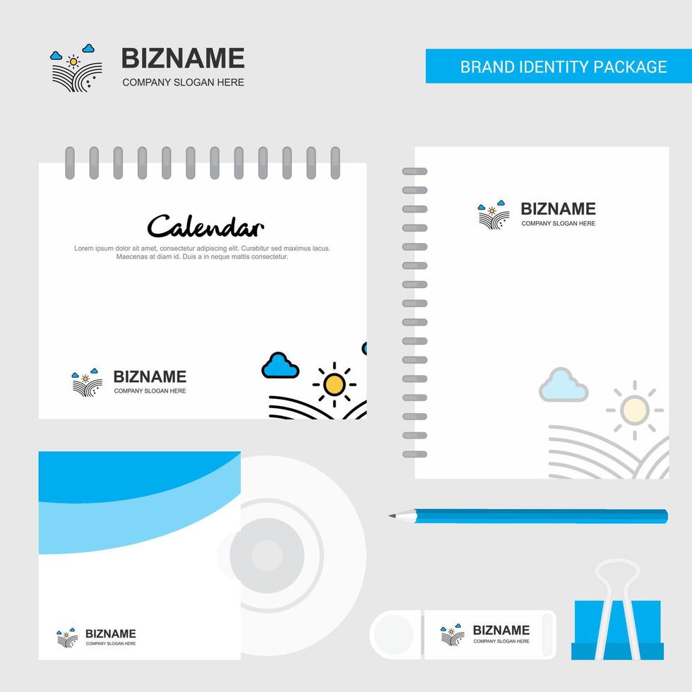 wind blazen logo kalender sjabloon CD Hoes dagboek en USB merk stationair pakket ontwerp vector sjabloon