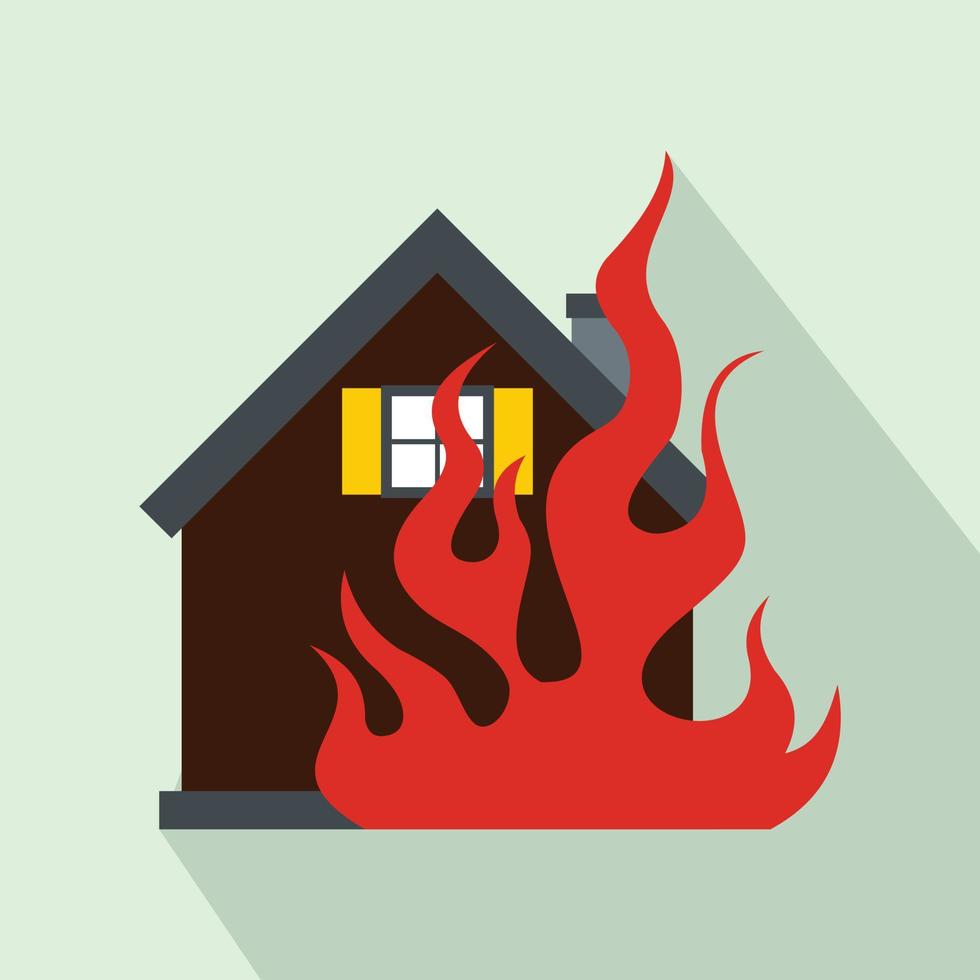 huis Aan brand icoon, vlak stijl vector