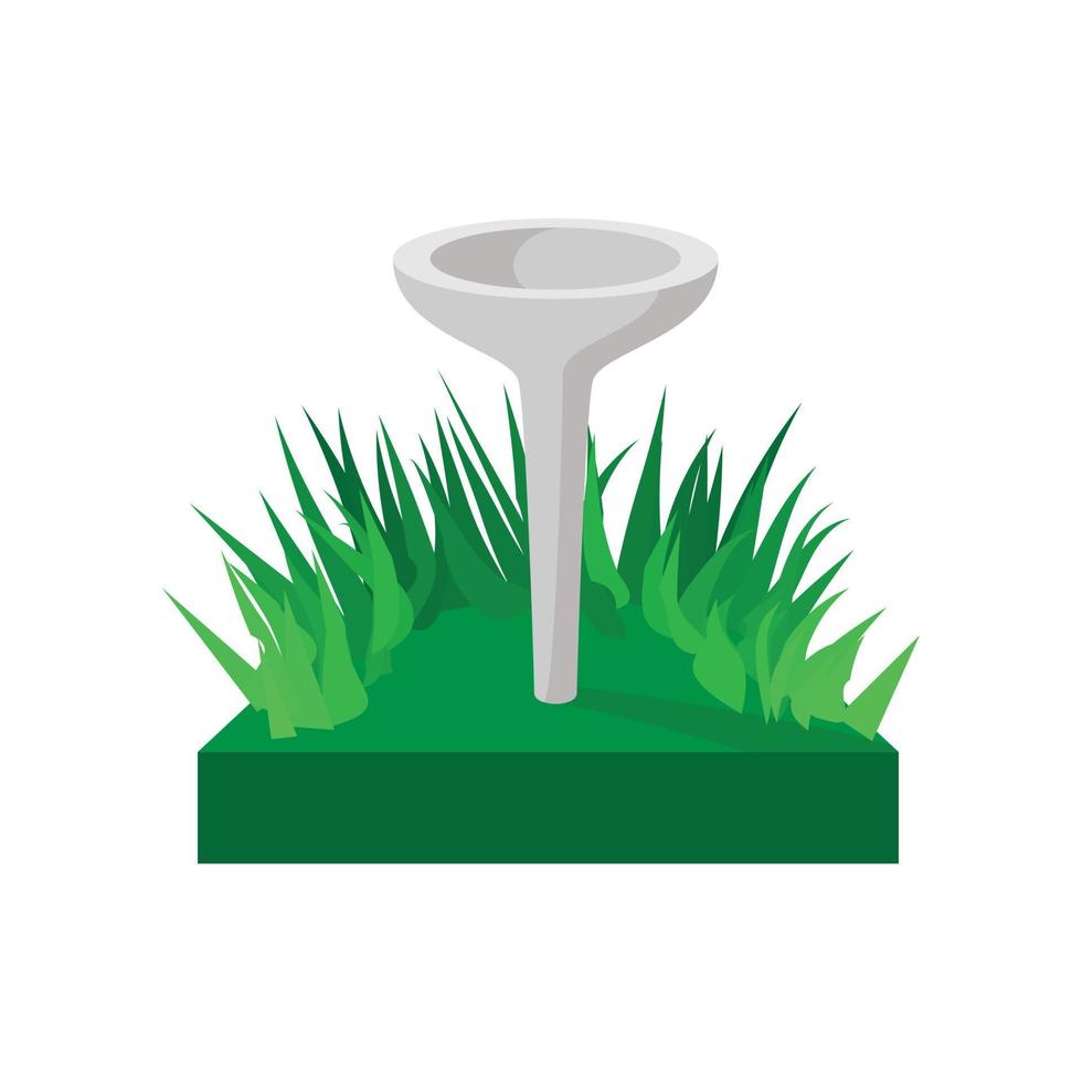 golf tee Aan groen gras tekenfilm icoon vector