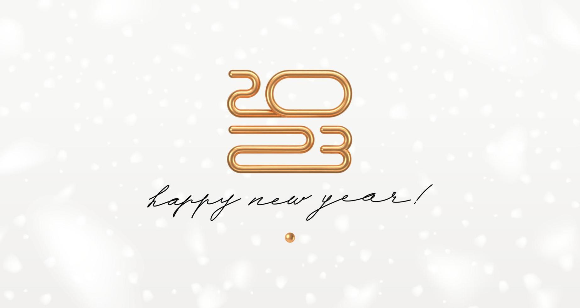 2023 nieuw jaar gouden logo met kalligrafische vakantie groet Aan een wit achtergrond met sneeuwvlokken. ontwerp voor groet kaart, uitnodiging, kalender, enz. vector