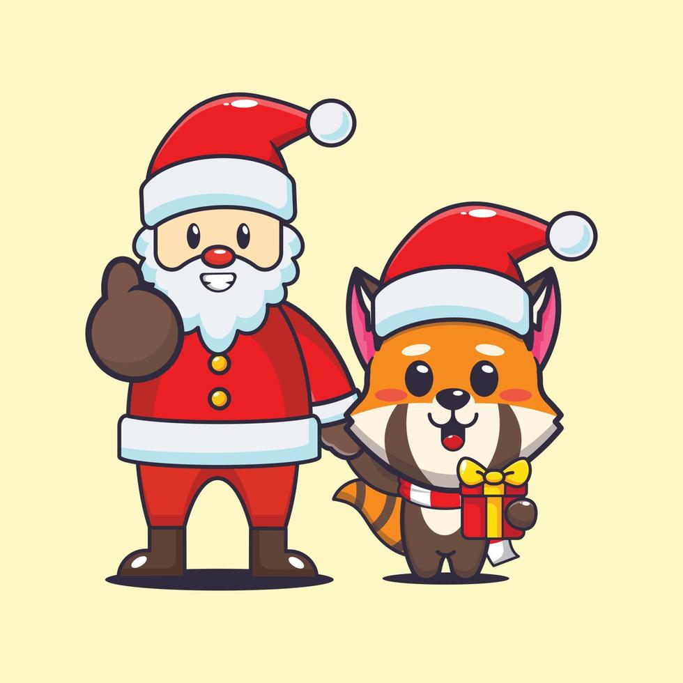 schattig rood panda met de kerstman claus. schattig Kerstmis tekenfilm illustratie. vector