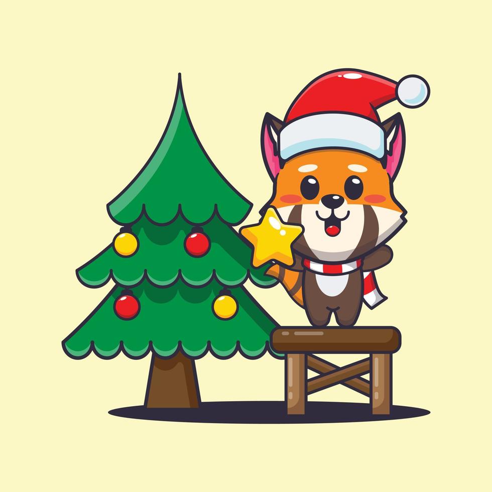 schattig rood panda nemen ster van Kerstmis boom. schattig Kerstmis tekenfilm illustratie. vector