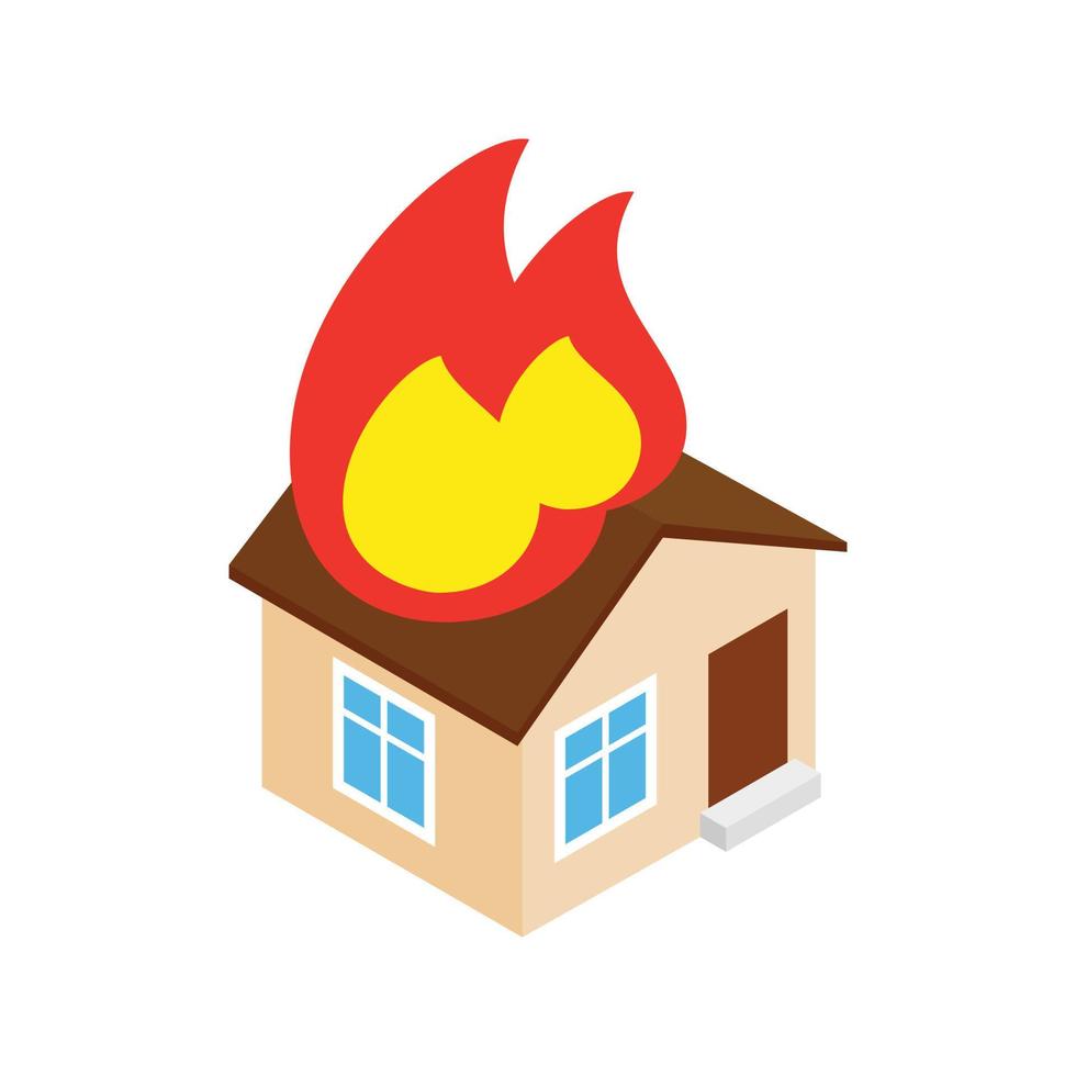 huis Aan brand isometrische 3d icoon vector