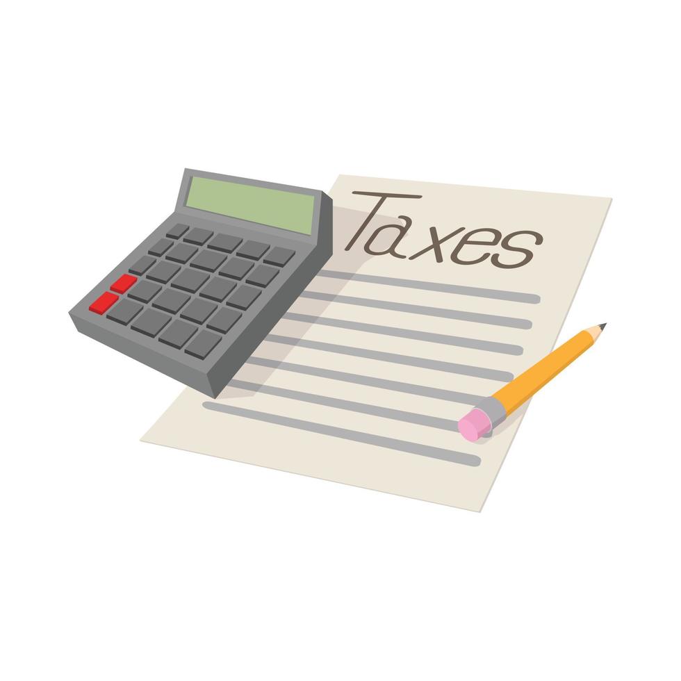belasting het formulier en rekenmachine icoon, tekenfilm stijl vector
