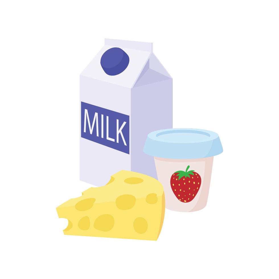 melk, kaas en yoghurt icoon, tekenfilm stijl vector