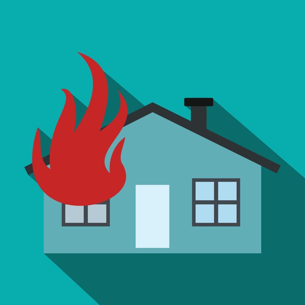 huis in brand flat icon vector