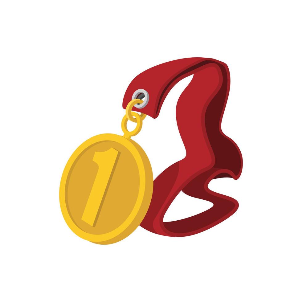 eerste plaats medaille Aan een rood lint tekenfilm icoon vector