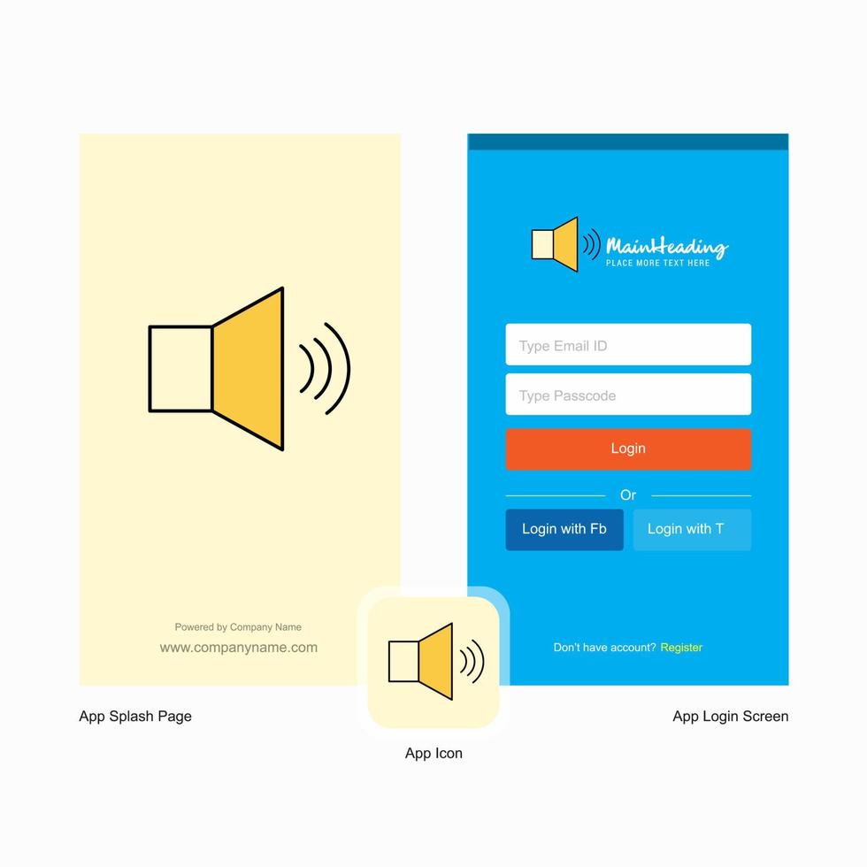 bedrijf volume plons scherm en Log in bladzijde ontwerp met logo sjabloon mobiel online bedrijf sjabloon vector