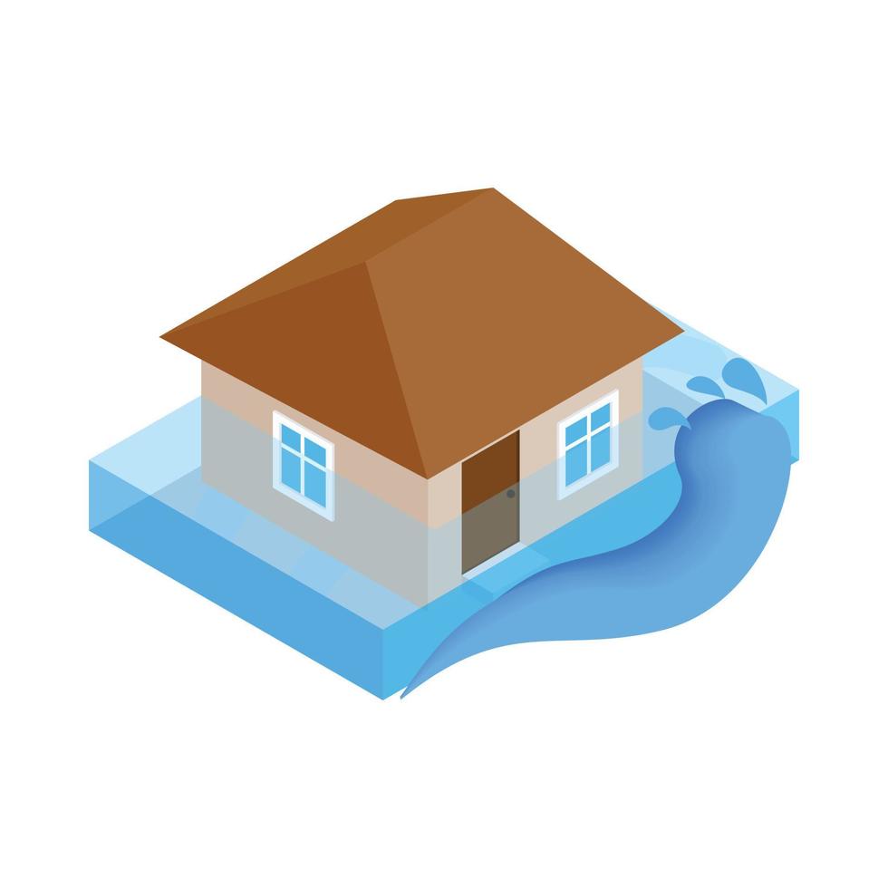 huis zinkend in water icoon, isometrische 3d stijl vector
