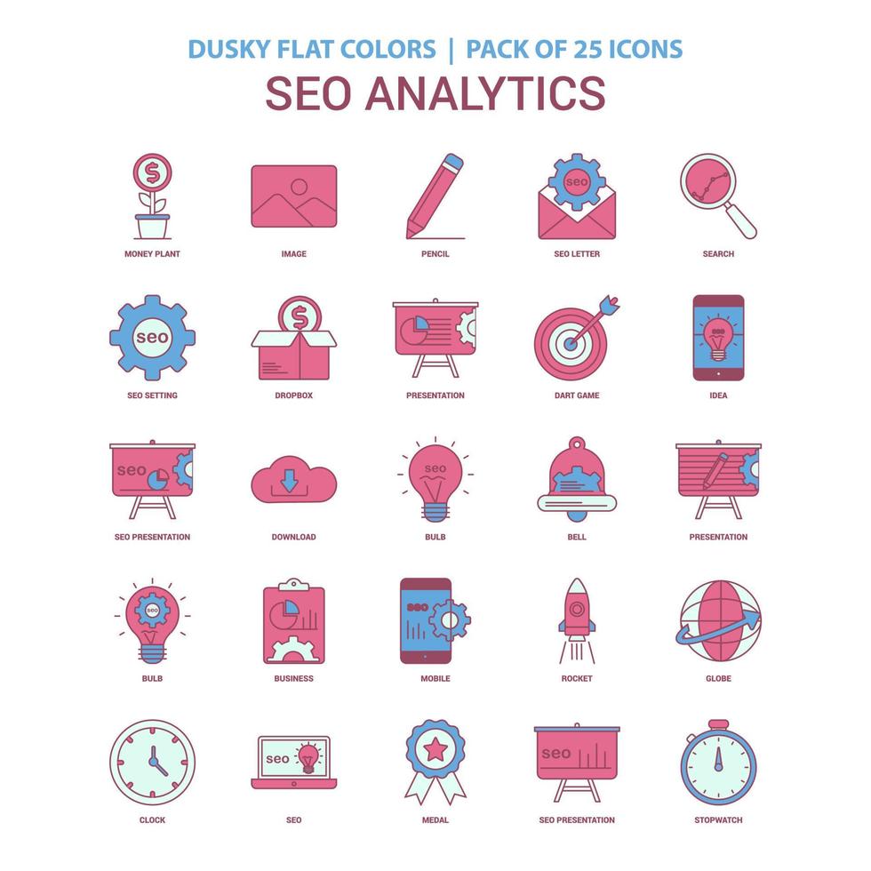 seo analytics icoon duister vlak kleur wijnoogst 25 icoon pak vector