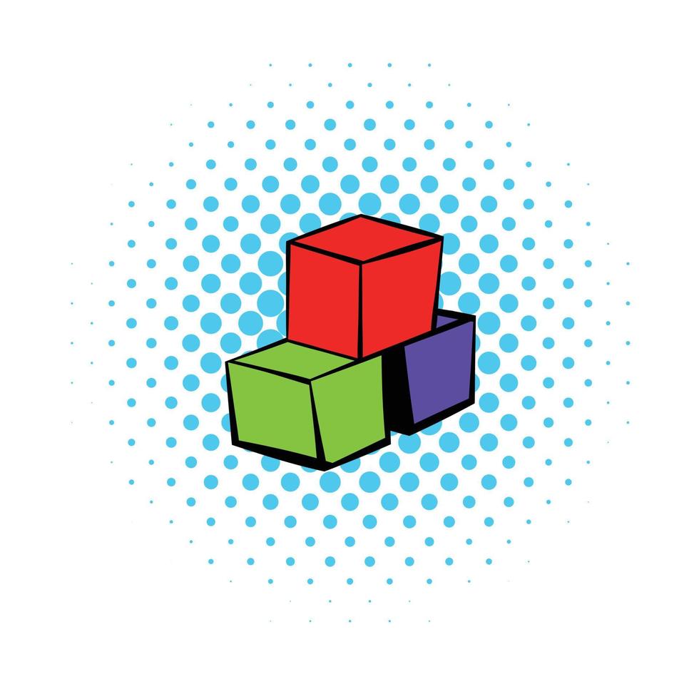 drie gekleurde kubussen icoon, comics stijl vector